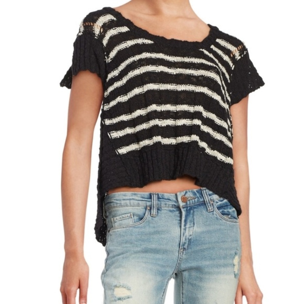 Free People Black and White Striped Knit Top
